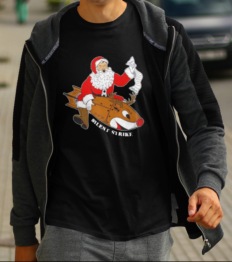 Silent Strike Santa Claus Riding Reindeer Rocket T-Shirt