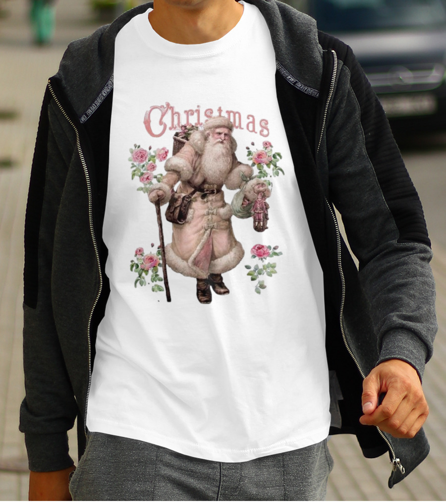 Christmas Santa Claus Victorian Roses T-Shirt