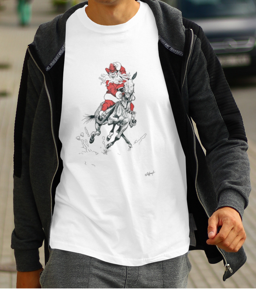 Santa Riding Mule Festive Holiday Adventure T-Shirt