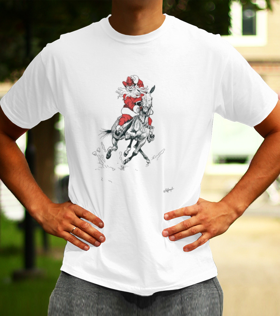 Santa Riding Mule Festive Holiday Adventure T-Shirt