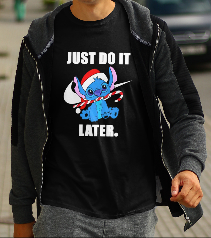 Santa Stitch Just Do It Later Christmas T-Shirt
