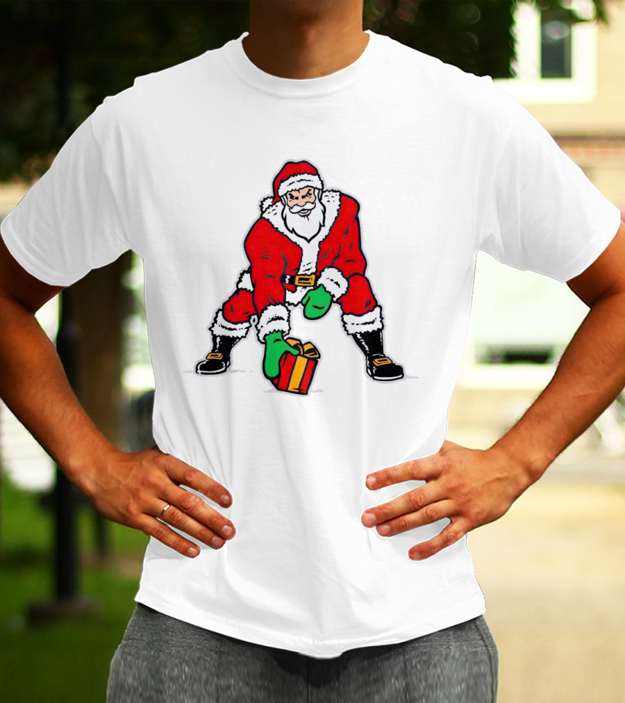 Santa Three Point Stance With Gift Christmas T-Shirt