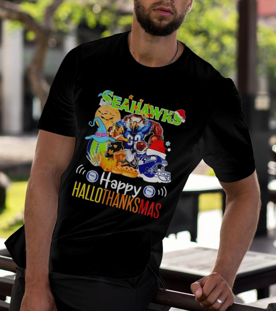 Seattle Seahawks Happy HalloThanksMas Holiday T-Shirt
