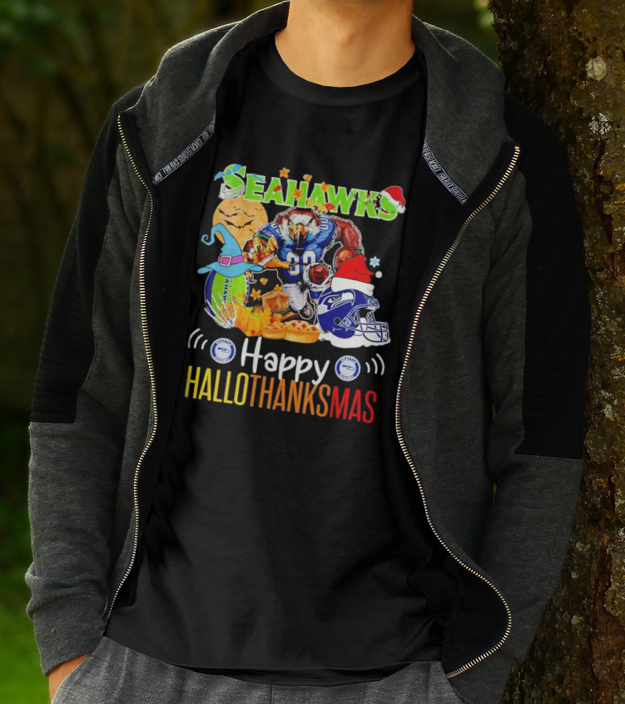 Seattle Seahawks Happy HalloThanksMas Holiday T-Shirt