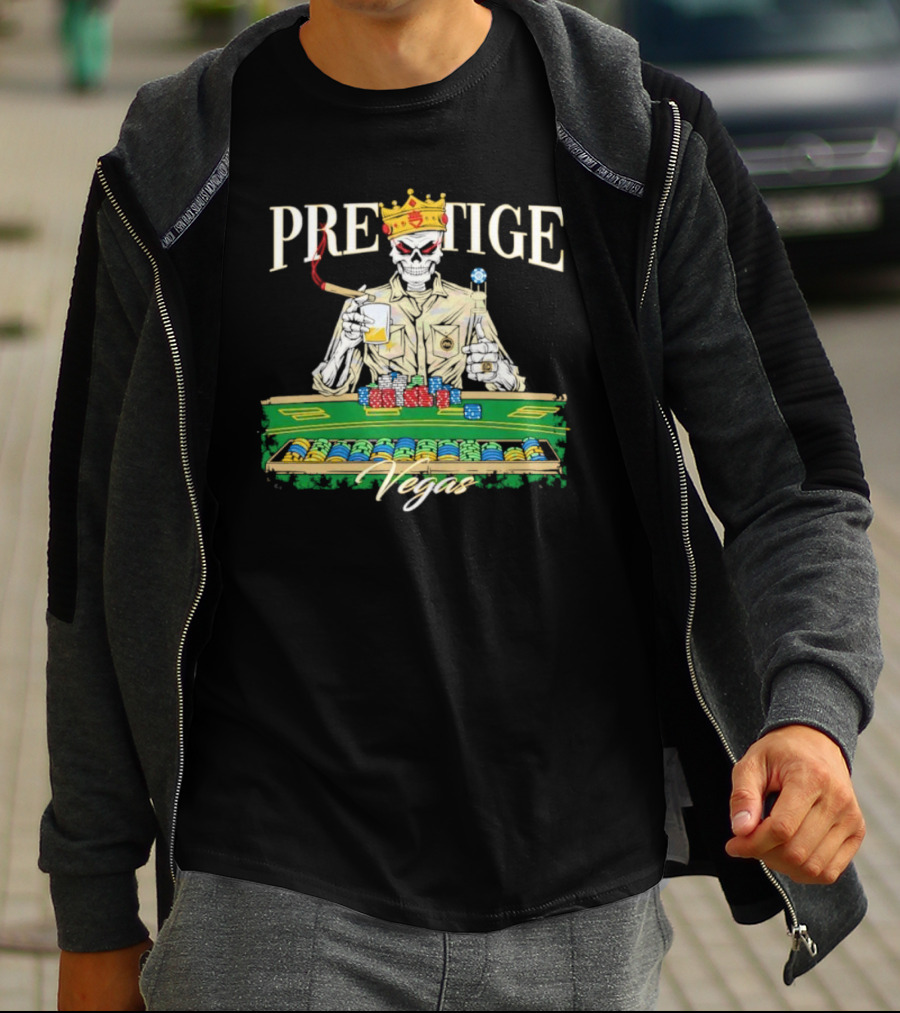 Prestige Vegas Skeleton With Crown And Poker Table T-Shirt