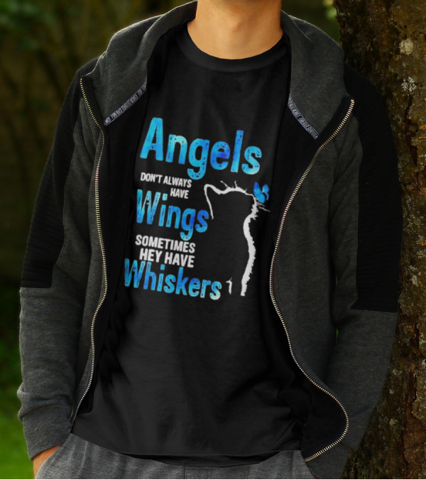 Angels Don't Always Have Wings Sometimes They Have Whiskers Cat Silhouette Butterfly T-Shirt