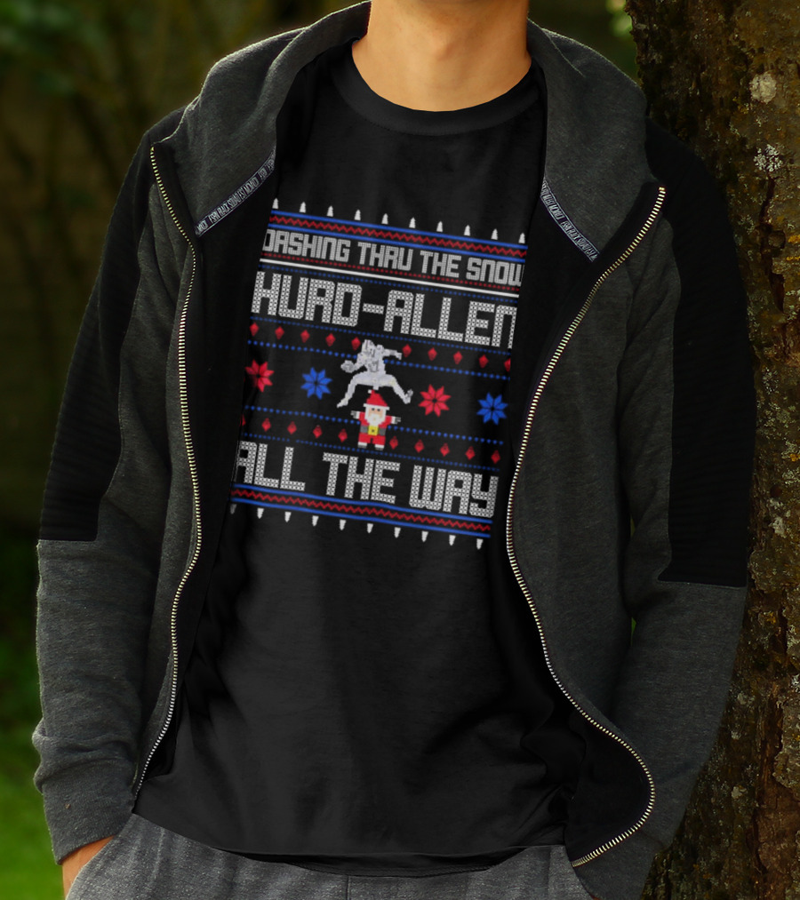 Dashing Thru The Snow Hurd-Allen All The Way Christmas Football Santa T-Shirt