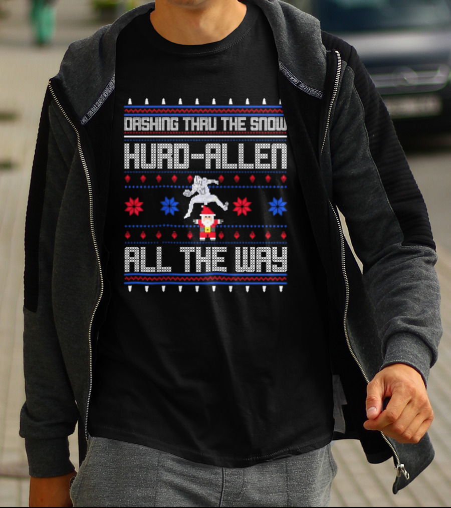 Dashing Thru The Snow Hurd-Allen All The Way Christmas Football Santa T-Shirt