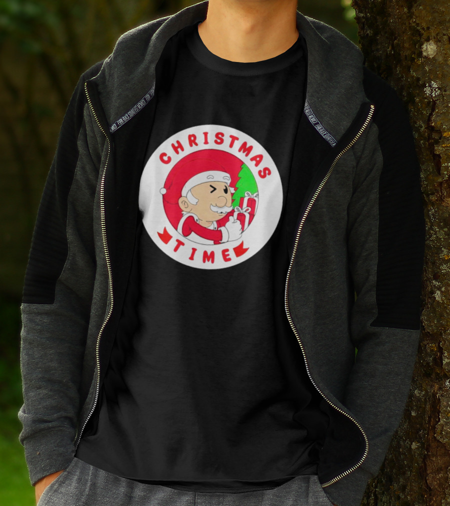 Christmas Time Santa Holding Gifts Circle T-Shirt