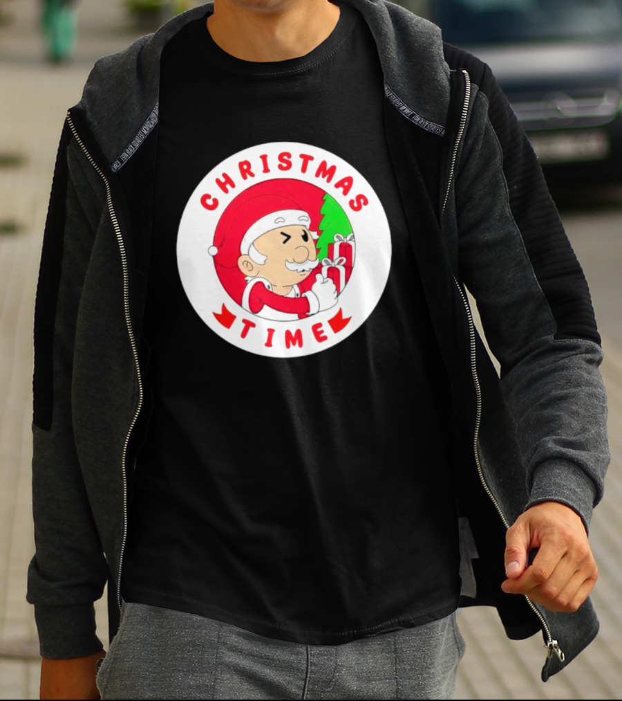 Christmas Time Santa Holding Gifts Circle T-Shirt