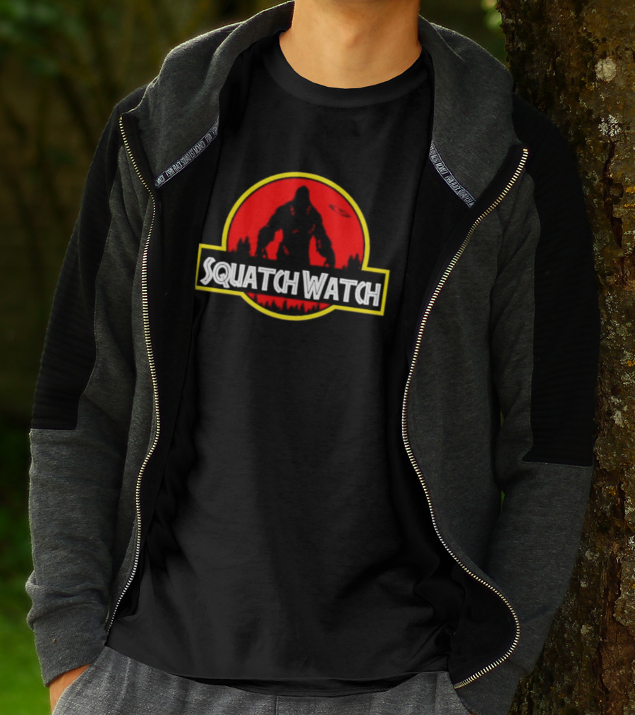 Squatch Watch Jurassic Park Logo Bigfoot UFO Forest Patrol T-Shirt