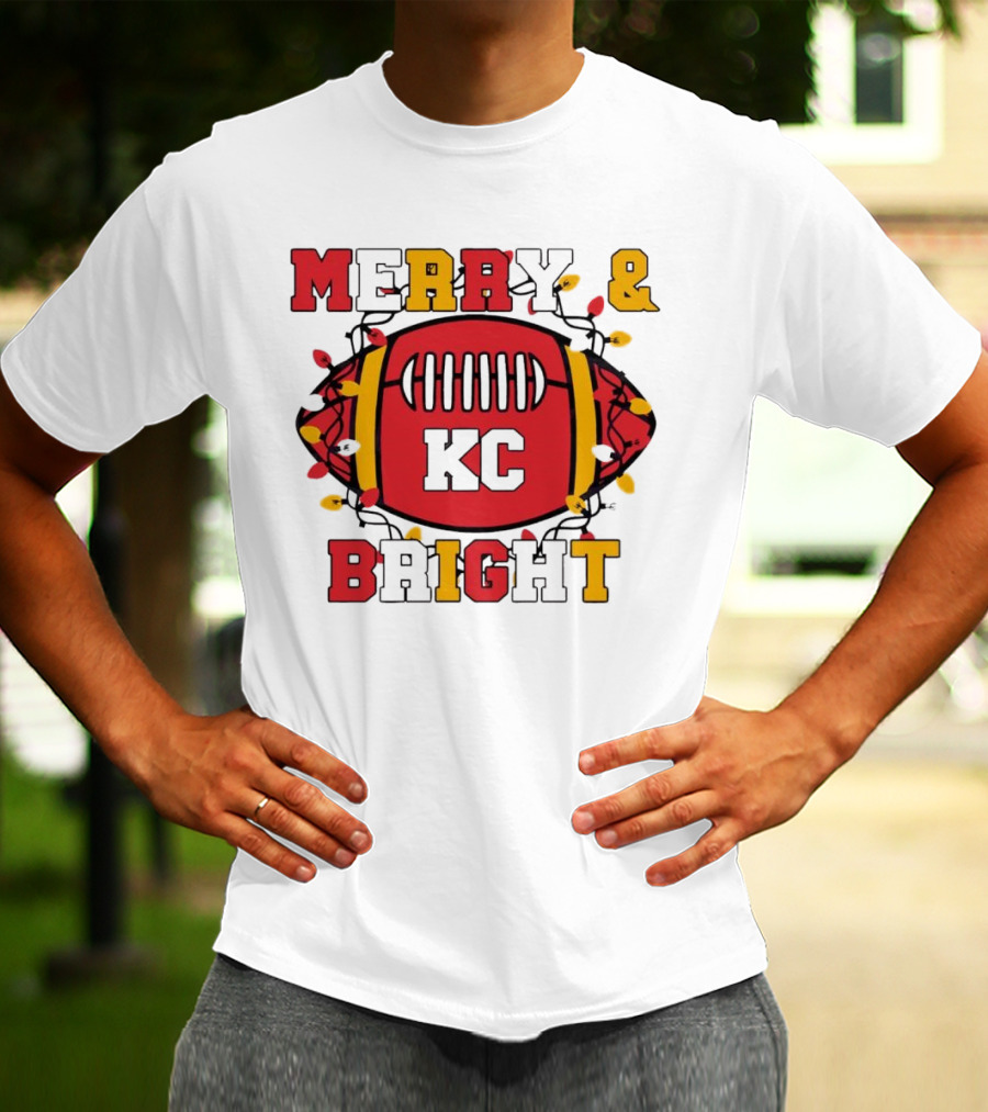Kansas City Chiefs KC Merry And Bright Football Christmas T-Shirt