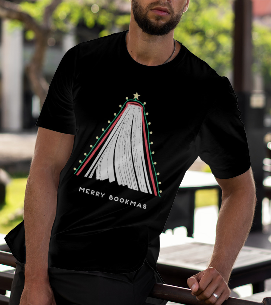 Merry Bookmas Christmas Tree Book Lights T-Shirt