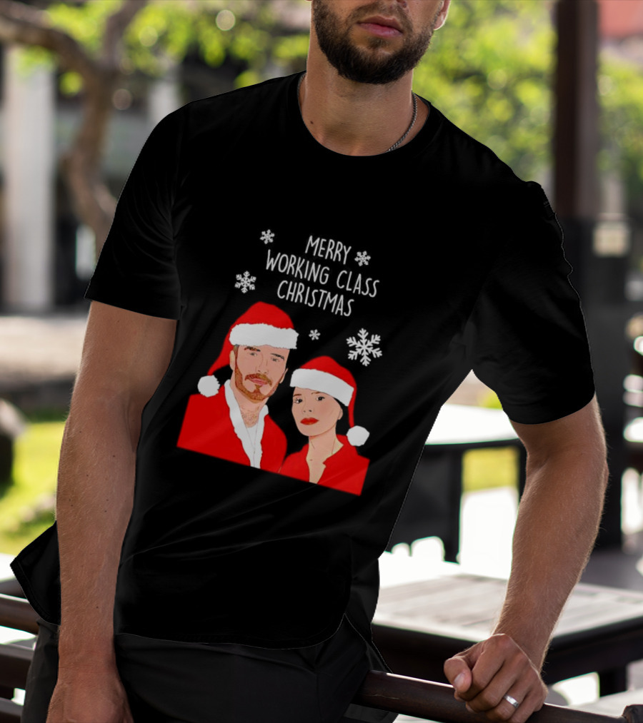 Merry Working Class Christmas Santa Couple Snowflakes T-Shirt