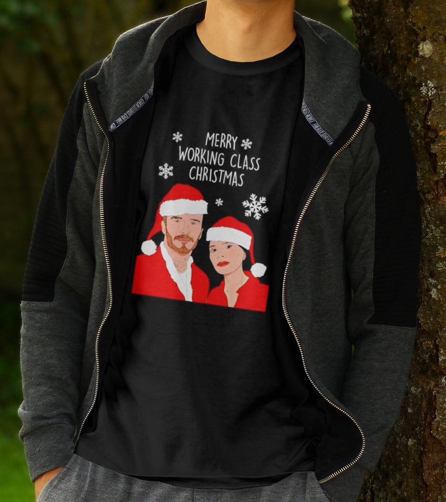 Merry Working Class Christmas Santa Couple Snowflakes T-Shirt