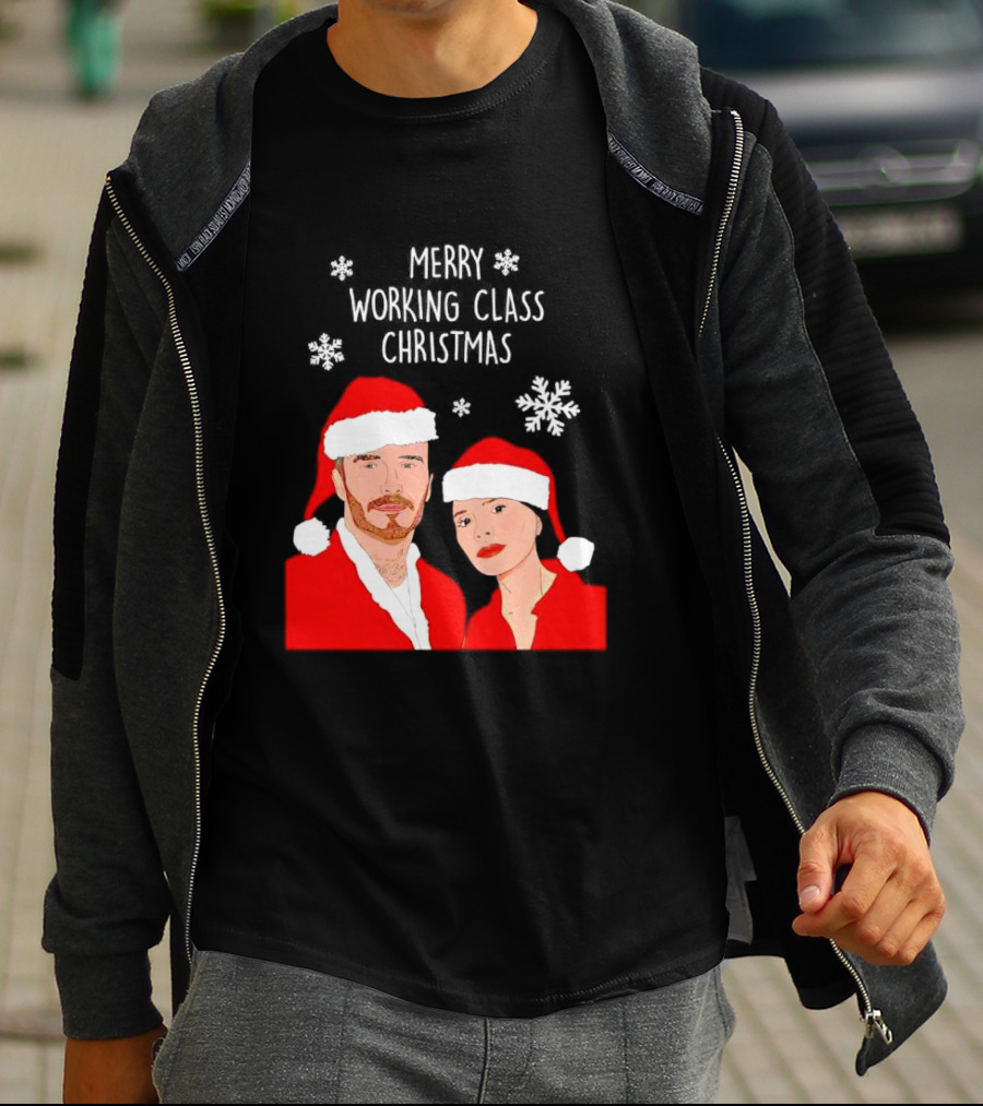 Merry Working Class Christmas Santa Couple Snowflakes T-Shirt