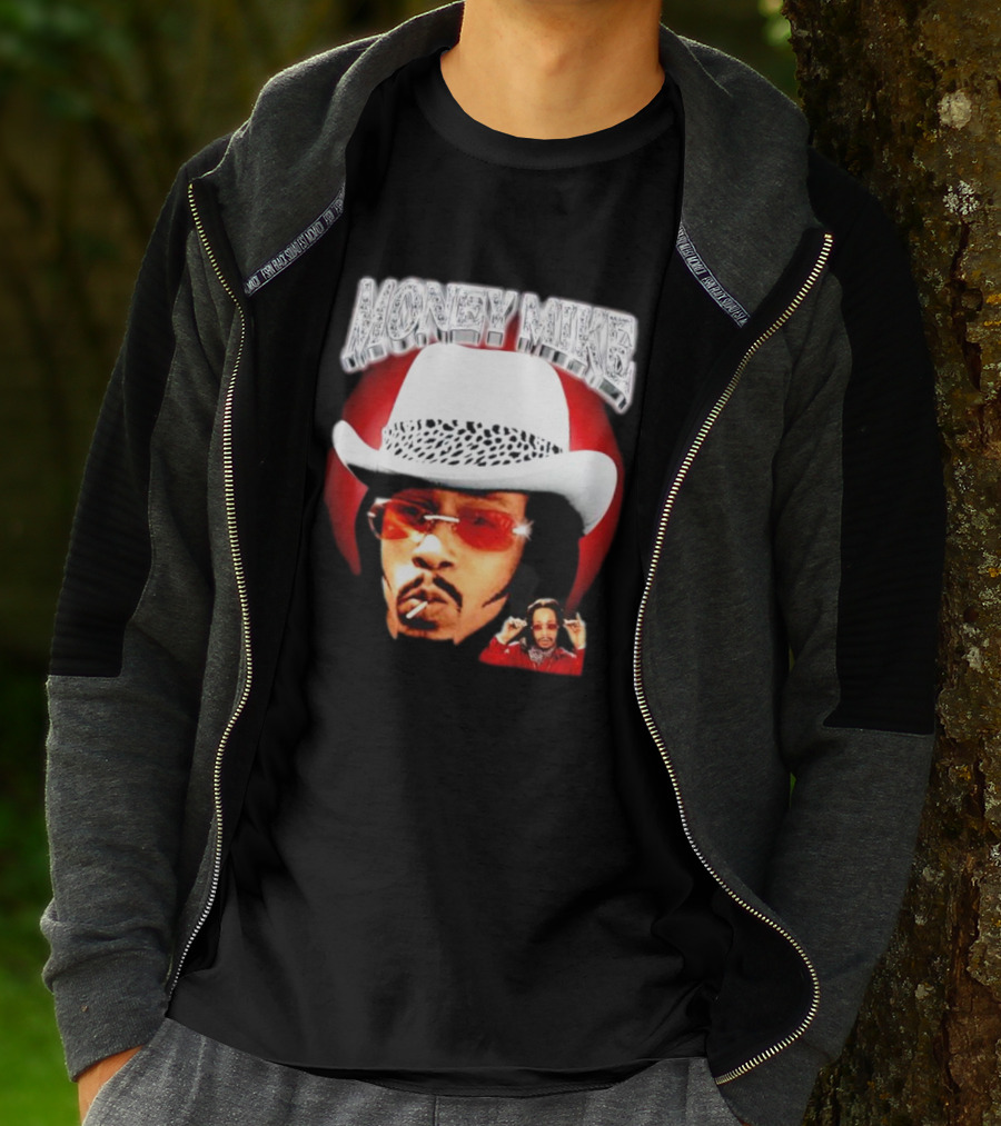 Money Mike Red Backdrop White Hat Sunglasses Iconic T-Shirt