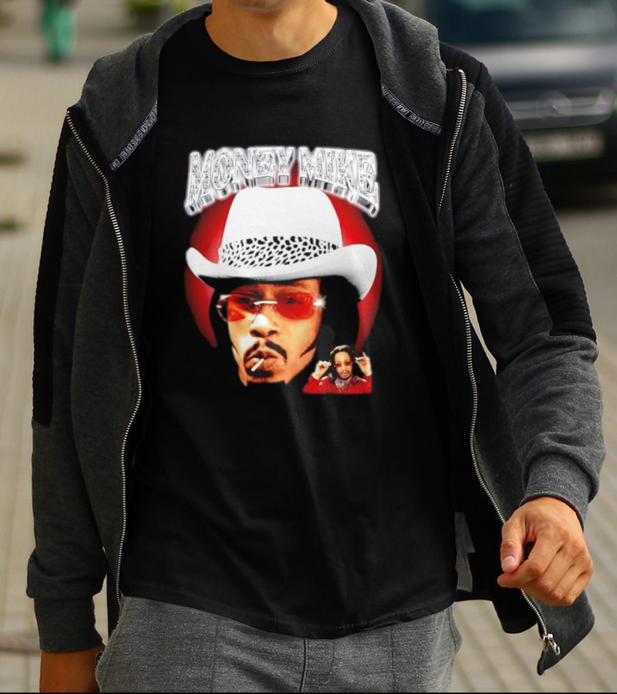 Money Mike Red Backdrop White Hat Sunglasses Iconic T-Shirt