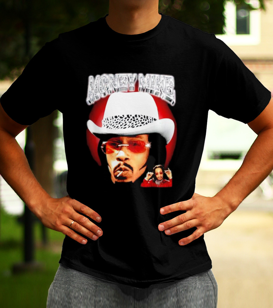 Money Mike Red Backdrop White Hat Sunglasses Iconic T-Shirt
