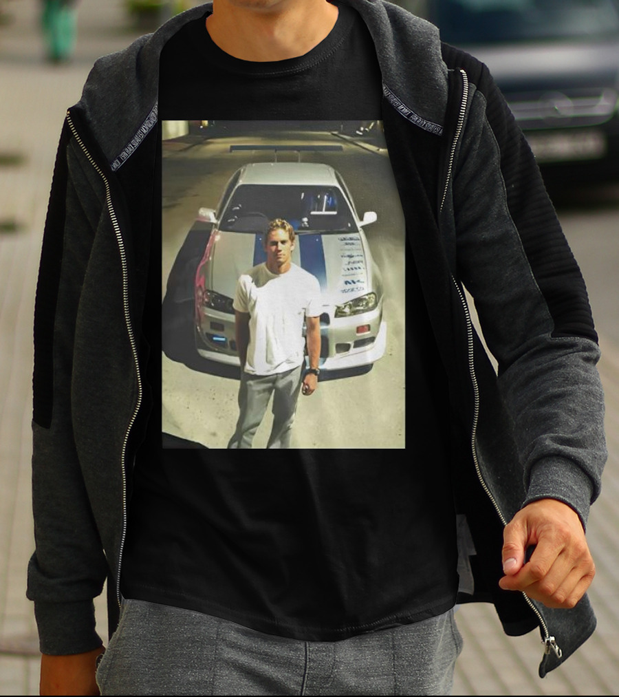 Paul Walker Giving Season With Iconic Car Street Scene T-Shirt