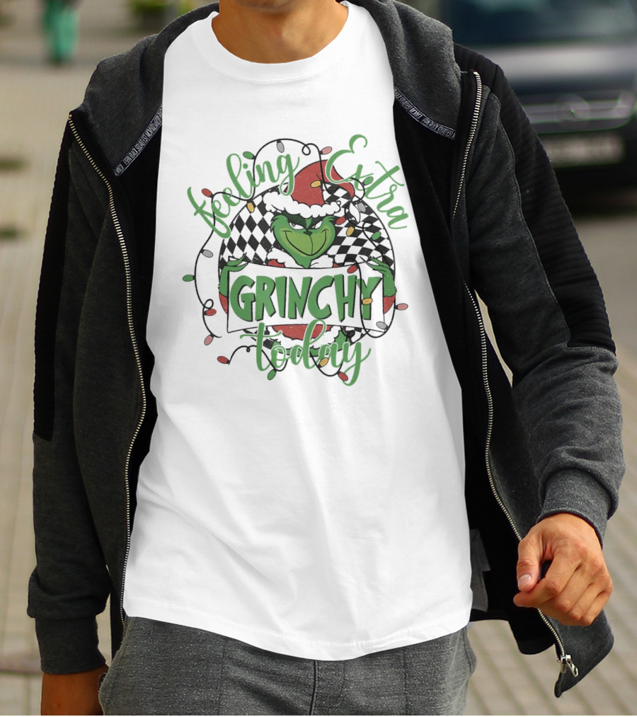 Feeling Extra Grinchy Today Checkered Christmas Lights T-Shirt