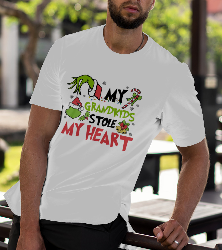 Grinch Hand My Grandkids Stole My Heart My Grandkids Christmas T-Shirt