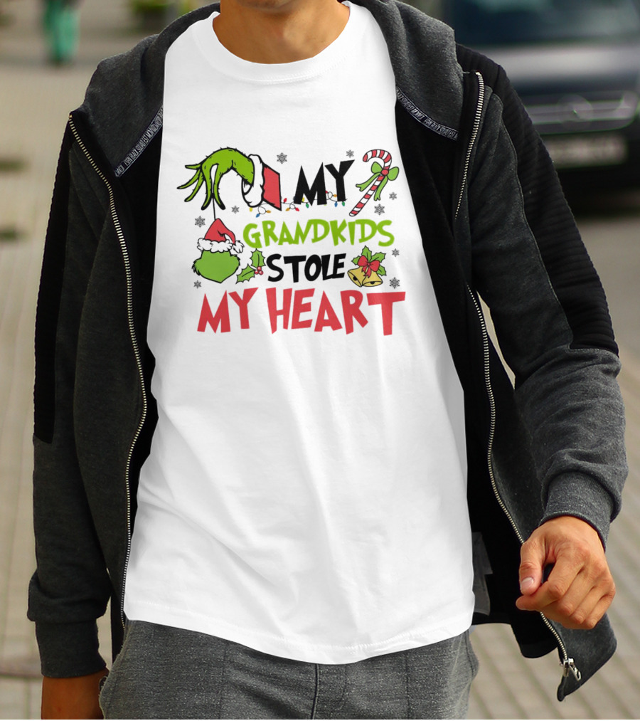 Grinch Hand My Grandkids Stole My Heart My Grandkids Christmas T-Shirt