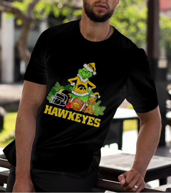 Grinch Hawkeyes Christmas Football Iowa T-Shirt