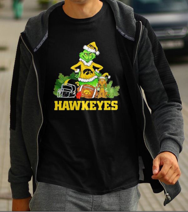 Grinch Hawkeyes Christmas Football Iowa T-Shirt