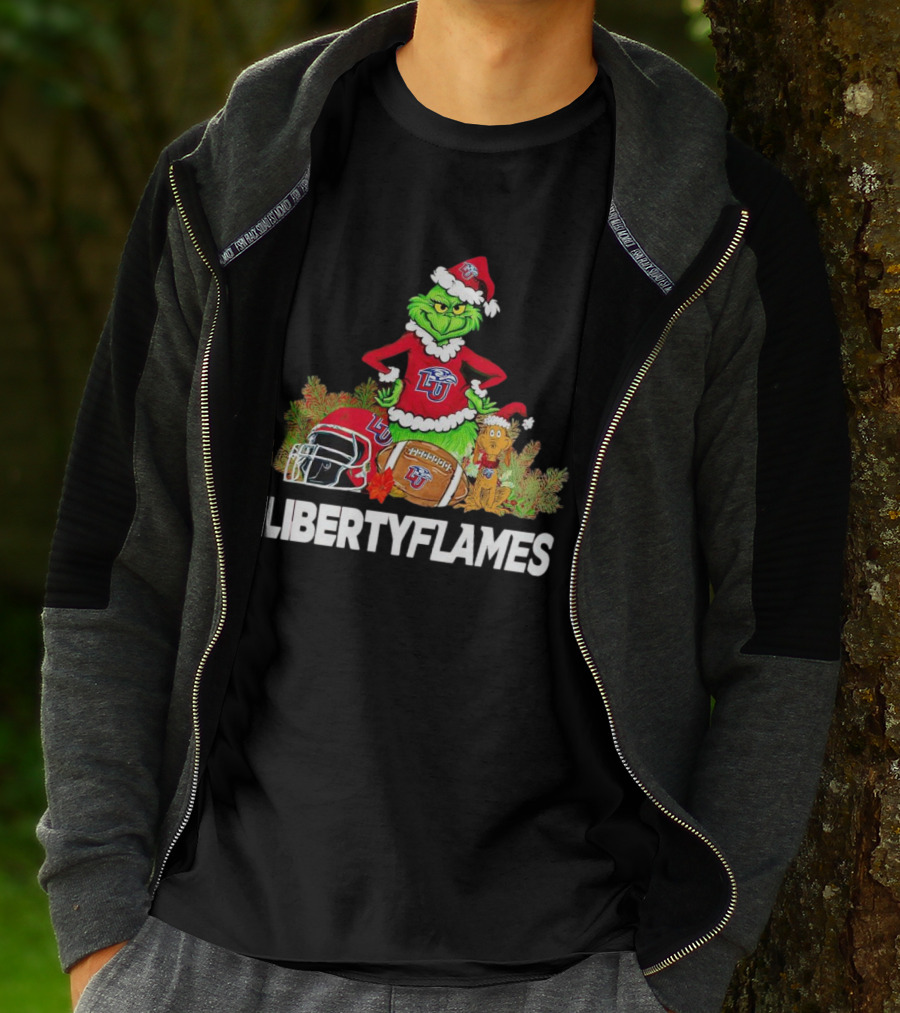 Grinch Liberty Flames Christmas Football FIU Santa Hat T-Shirt