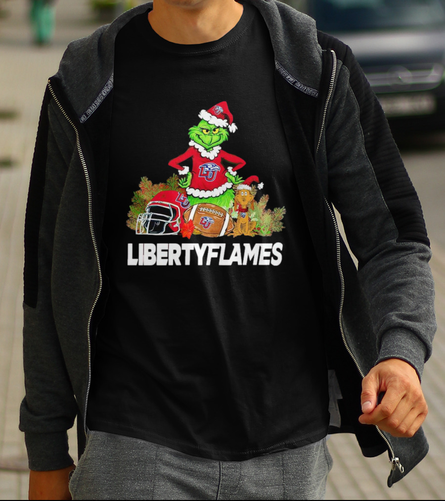 Grinch Liberty Flames Christmas Football FIU Santa Hat T-Shirt