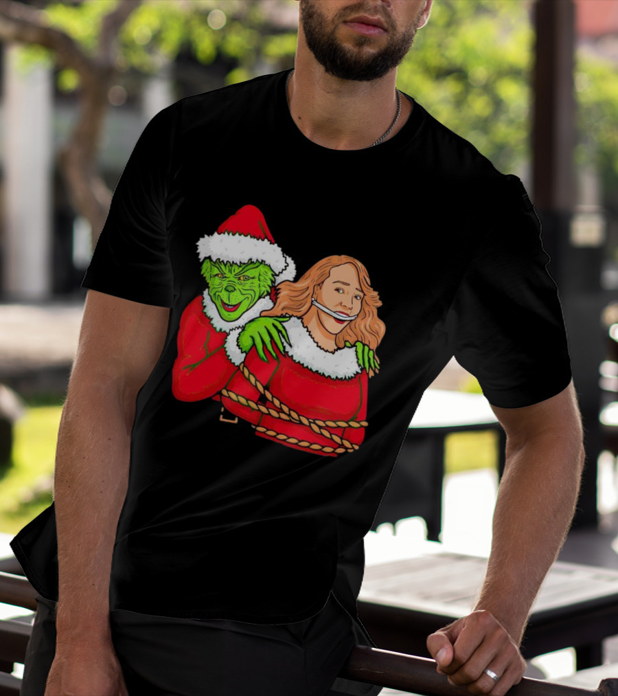 Grinch Ties Up Mariah Carey Christmas Santa Costume T-Shirt