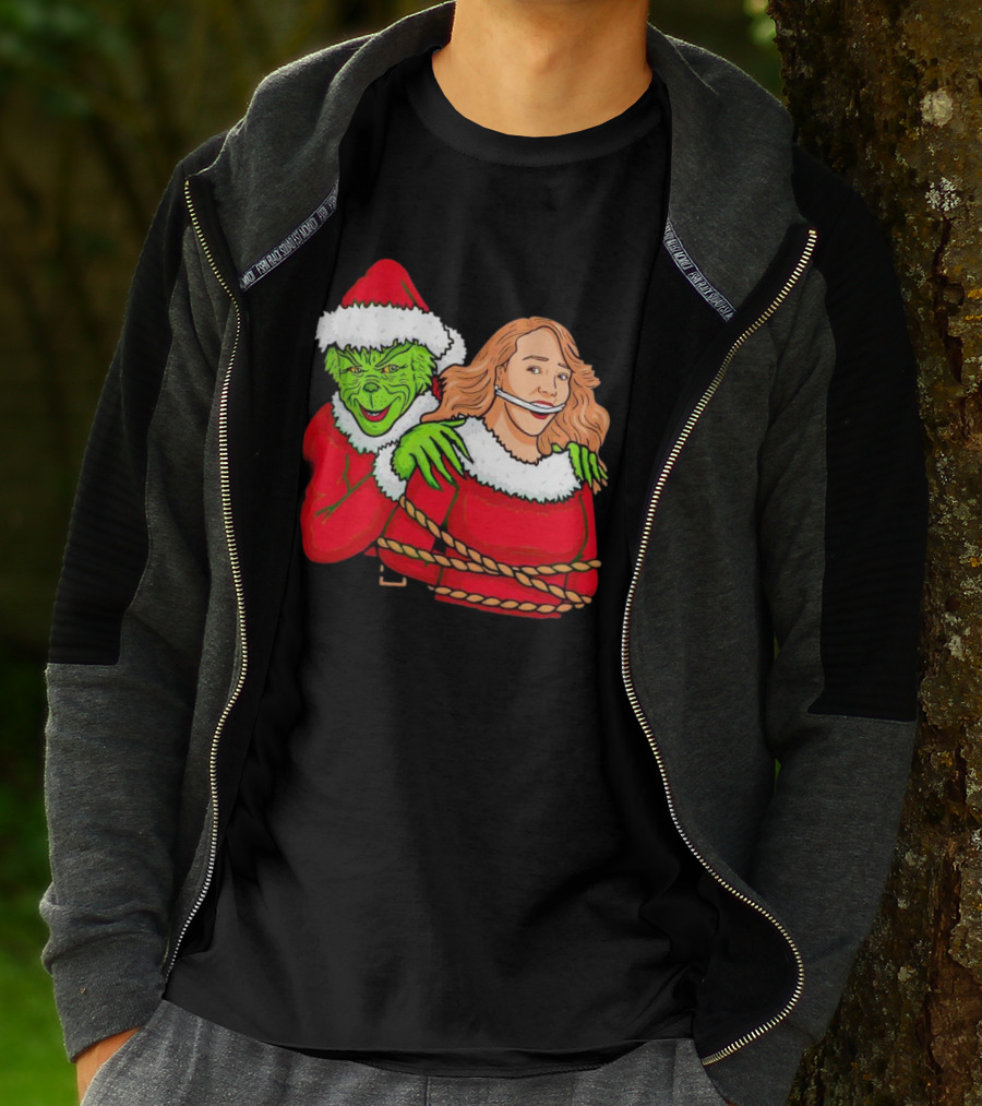 Grinch Ties Up Mariah Carey Christmas Santa Costume T-Shirt
