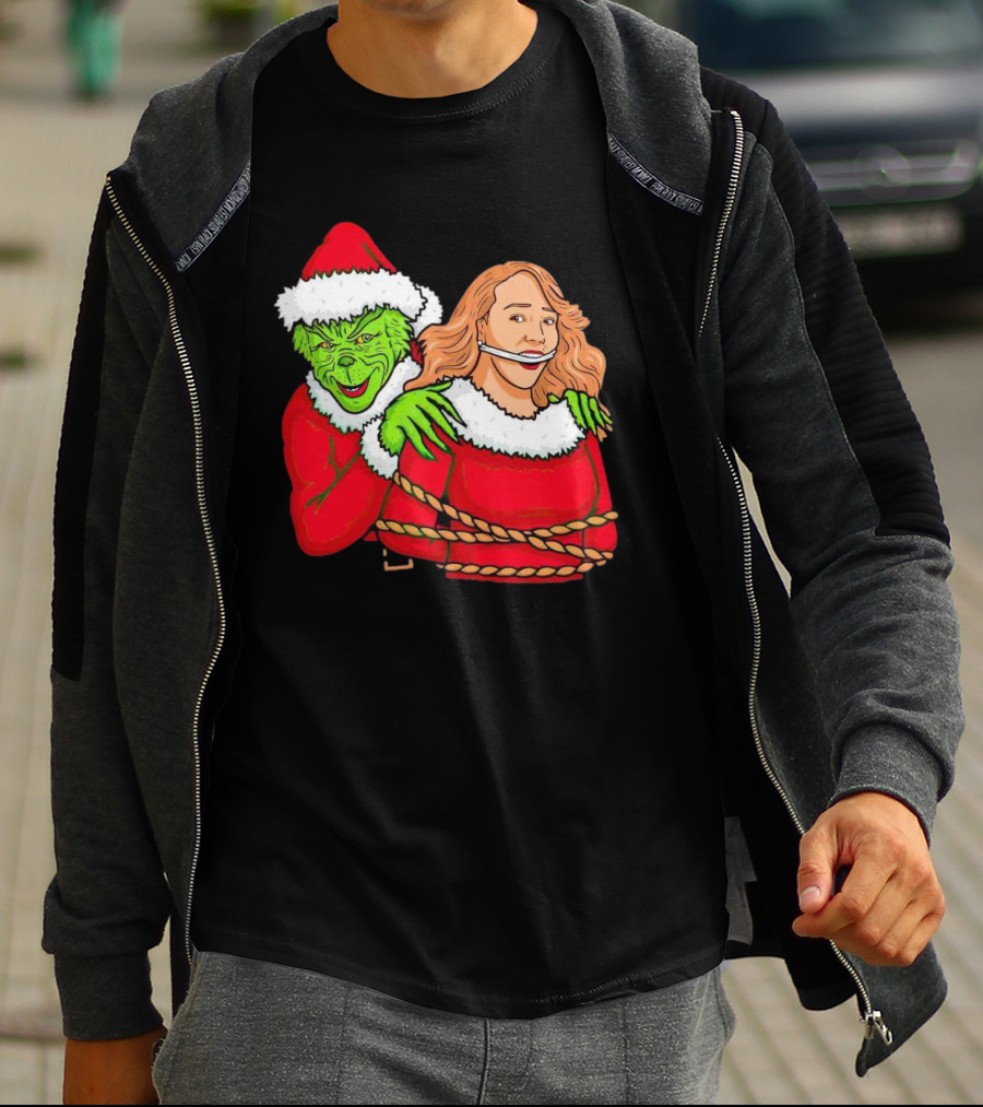 Grinch Ties Up Mariah Carey Christmas Santa Costume T-Shirt