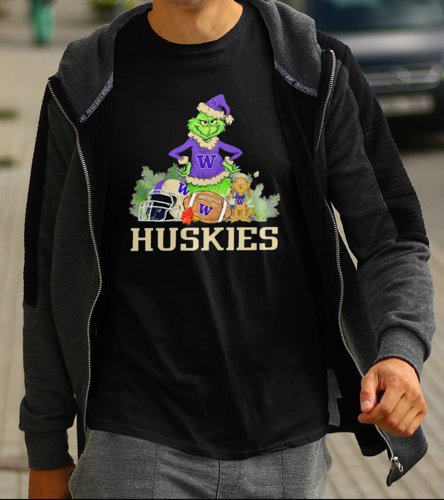 Grinch Washington Huskies Football Christmas W Holiday T-Shirt