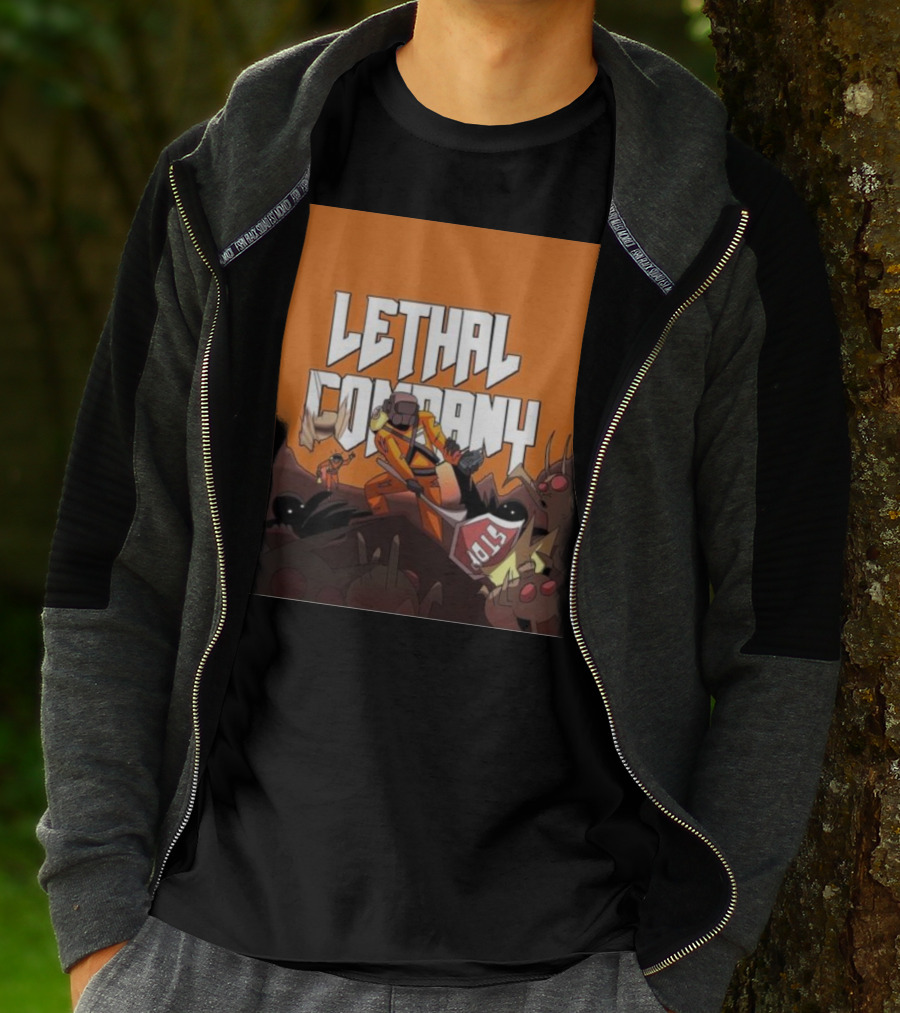 Lethal Company Stop Sign Creature Battle Scene T-Shirt