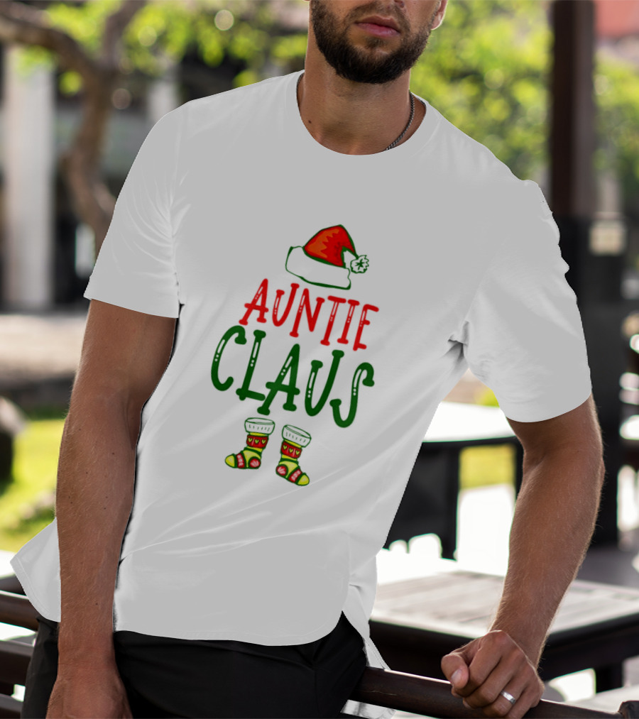 Auntie Claus Christmas Holiday Hat And Festive Socks T-Shirt