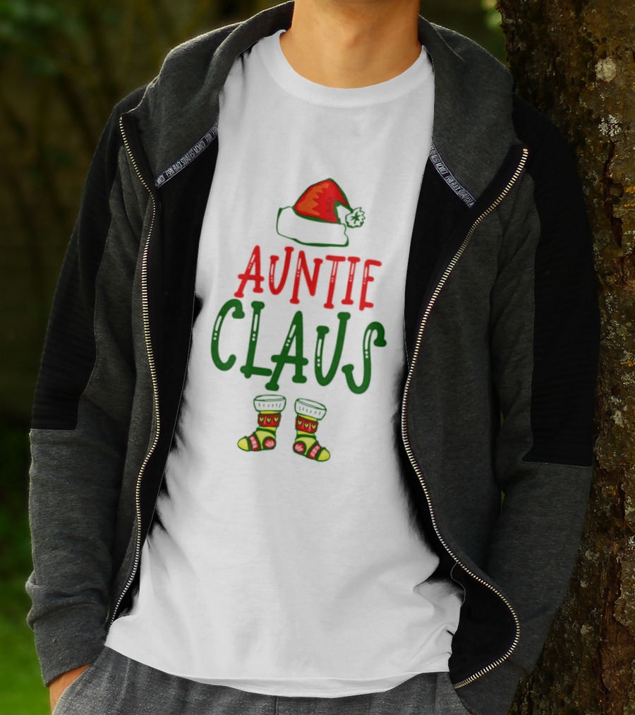 Auntie Claus Christmas Holiday Hat And Festive Socks T-Shirt