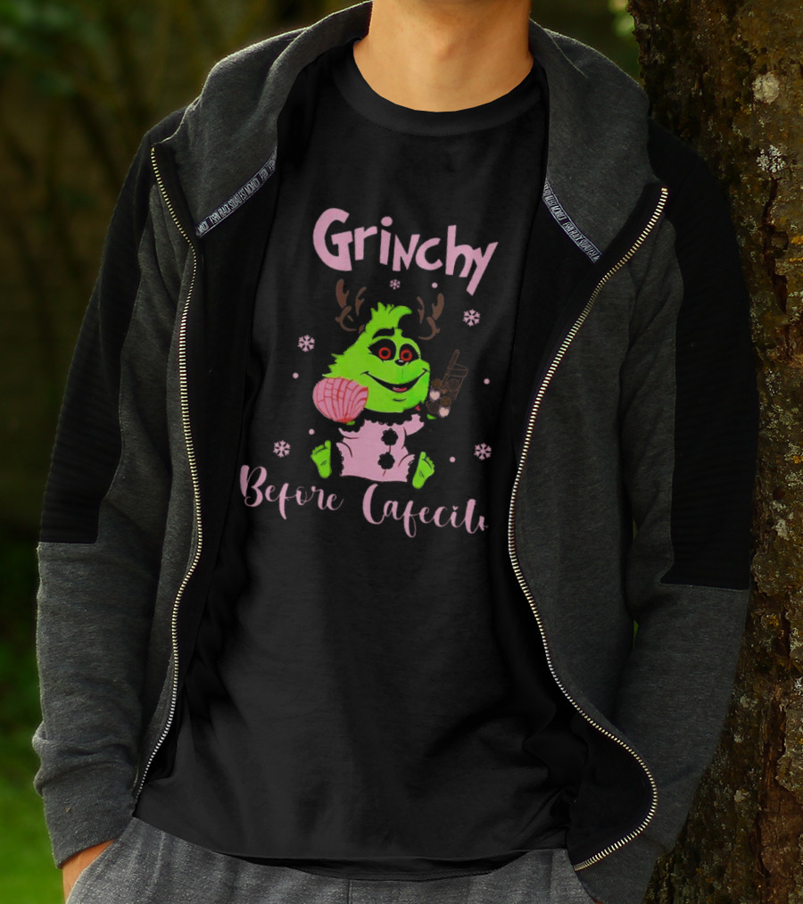 Grinchy Before Cafecito Christmas Holiday Drink Snowflakes T-Shirt