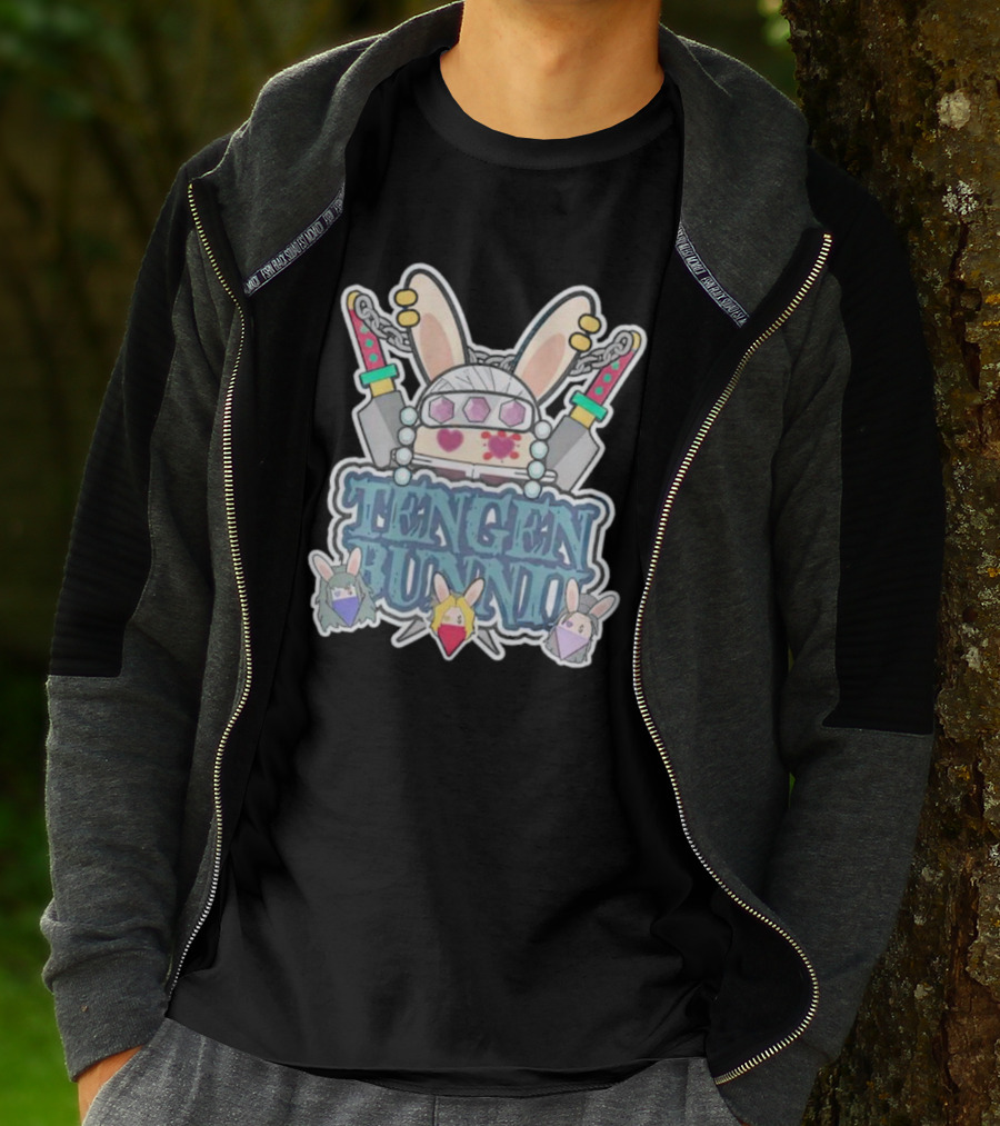 Tengen Bunnii Gang Anime Rabbit Warrior With Gem Headband And Swords T-Shirt
