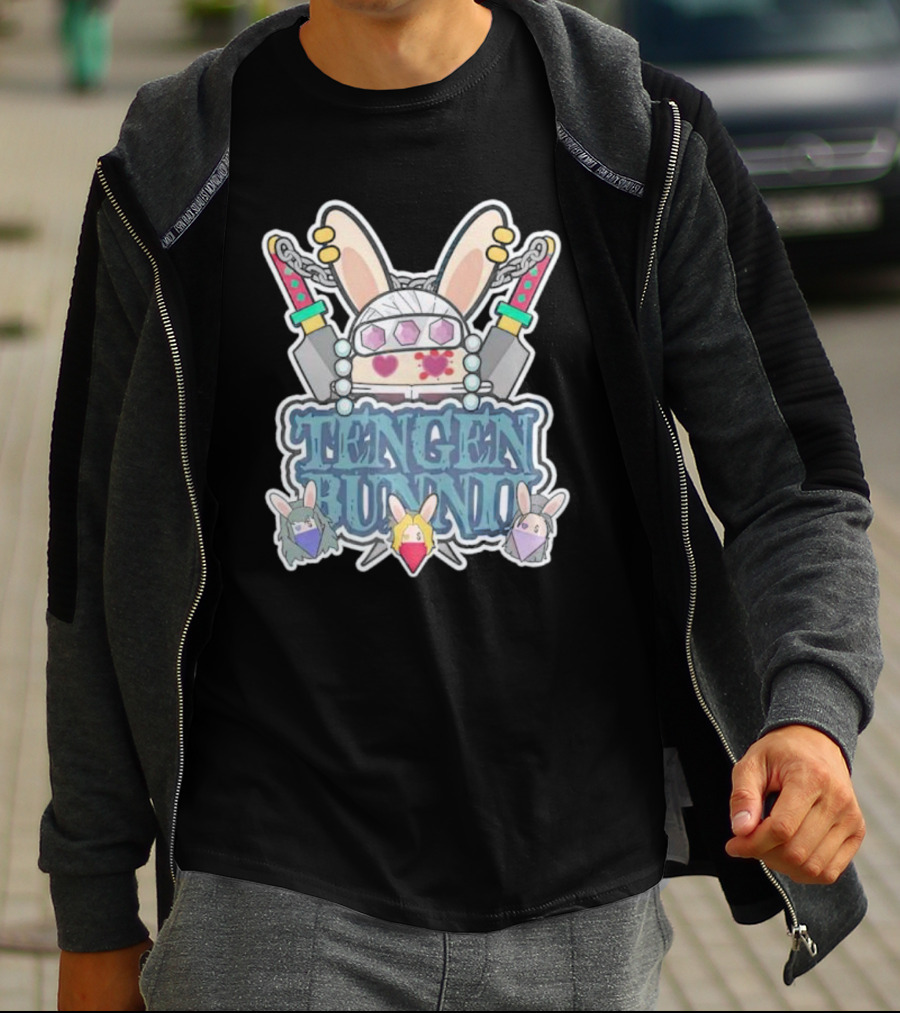Tengen Bunnii Gang Anime Rabbit Warrior With Gem Headband And Swords T-Shirt
