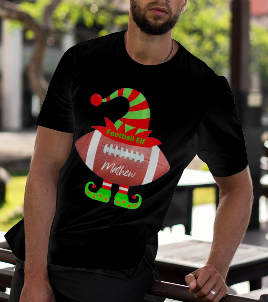 Football Elf Mathew Christmas Custom Name T-Shirt