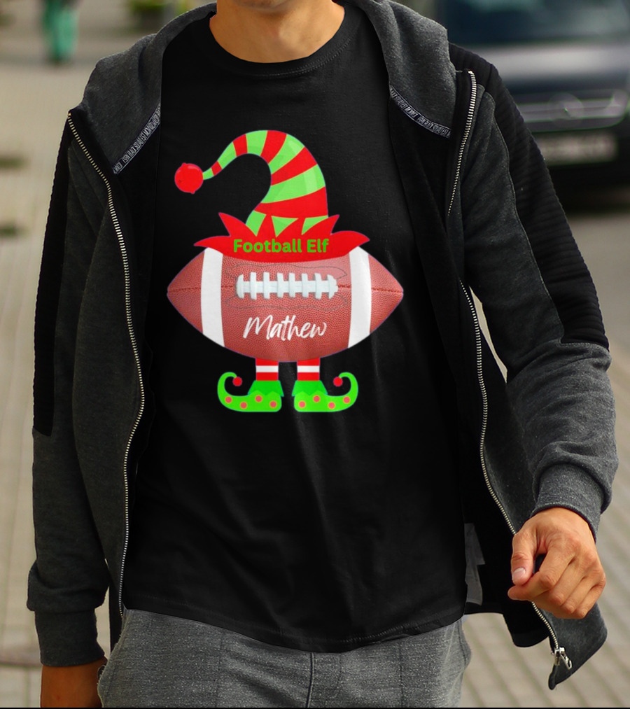 Football Elf Mathew Christmas Custom Name T-Shirt