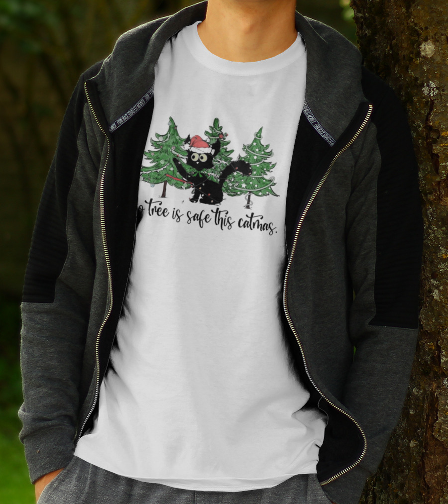 No Tree Is Safe This Catmas Naughty Black Cat Christmas T-Shirt