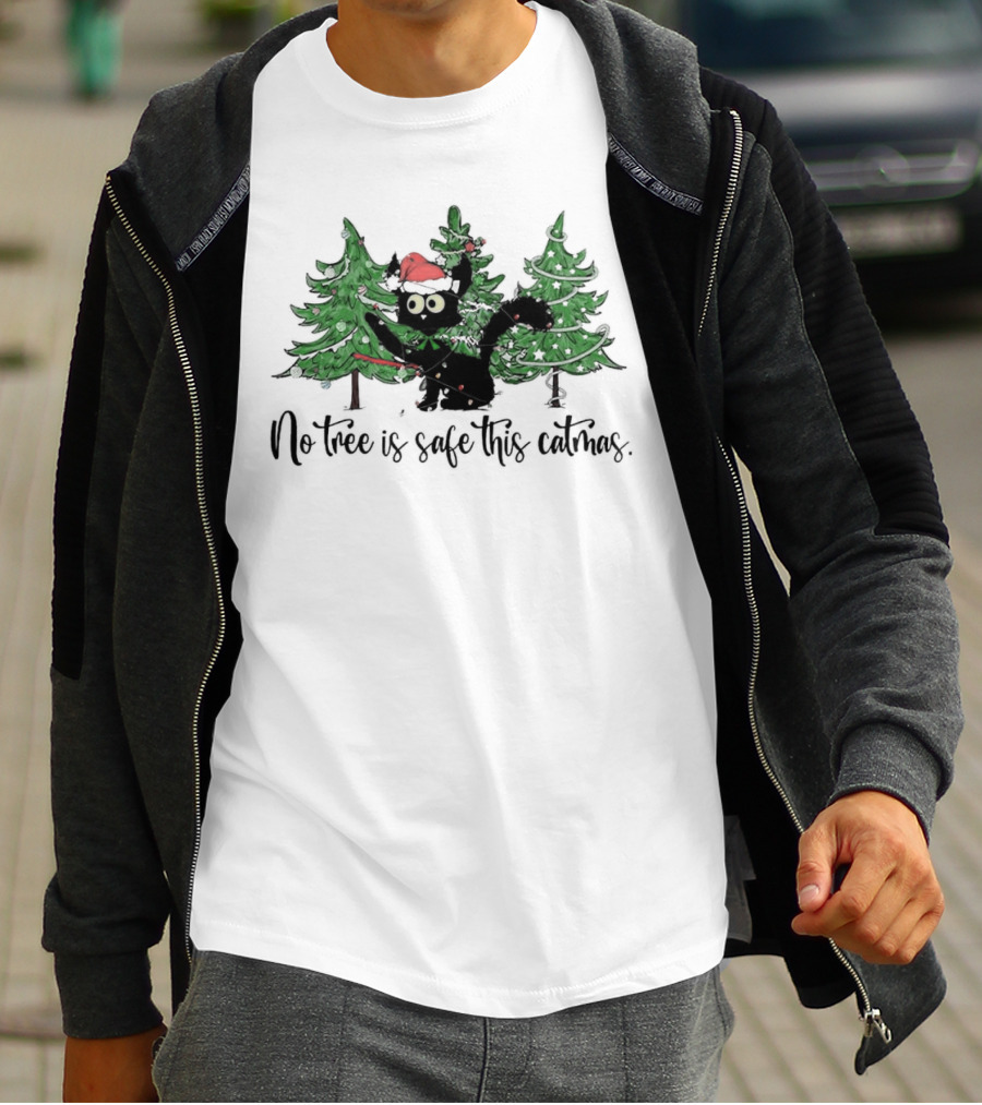 No Tree Is Safe This Catmas Naughty Black Cat Christmas T-Shirt