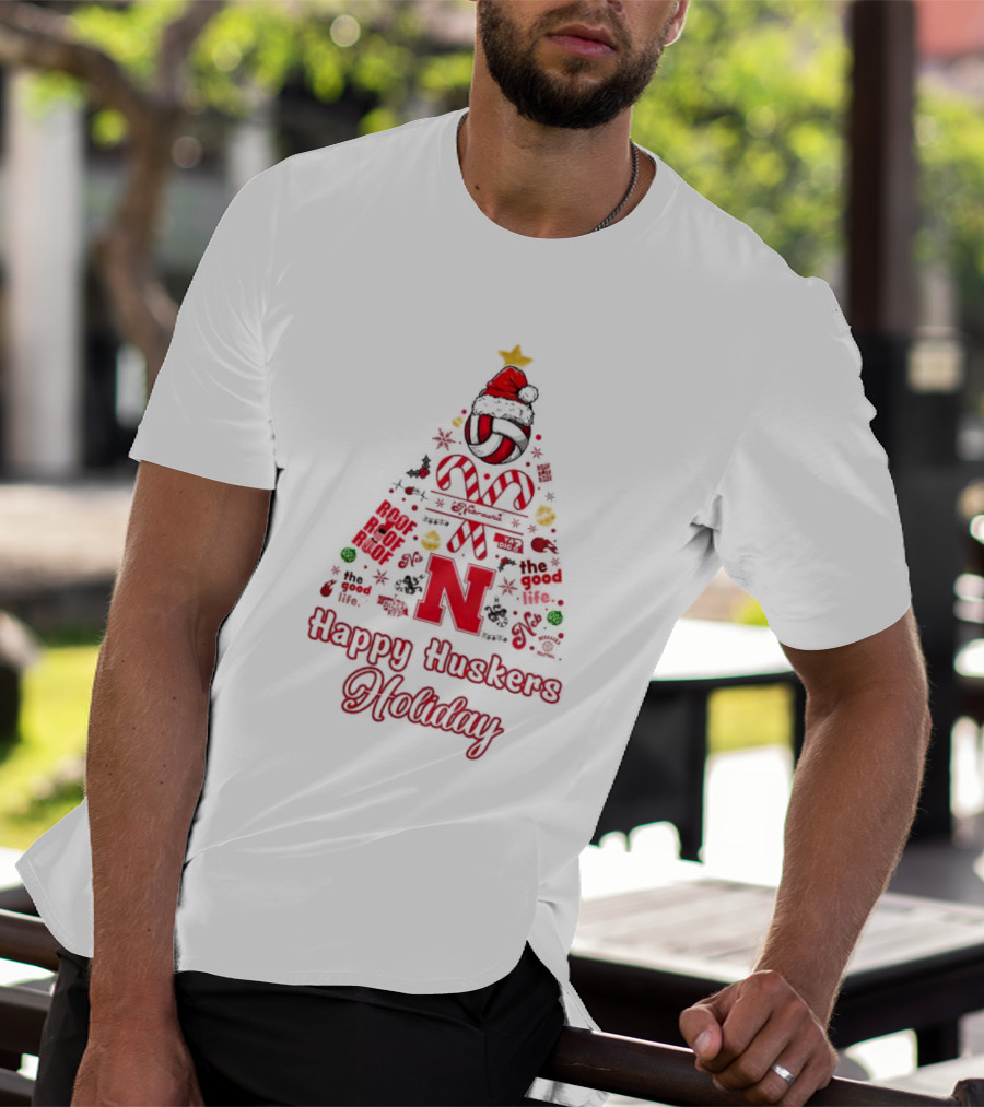 Happy Huskers Holiday Christmas Tree The Good Life T-Shirt