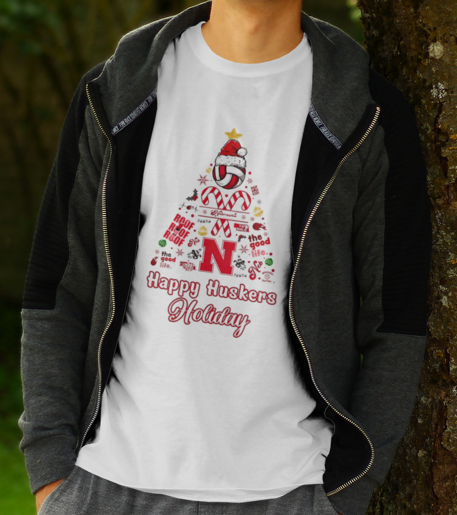 Happy Huskers Holiday Christmas Tree The Good Life T-Shirt