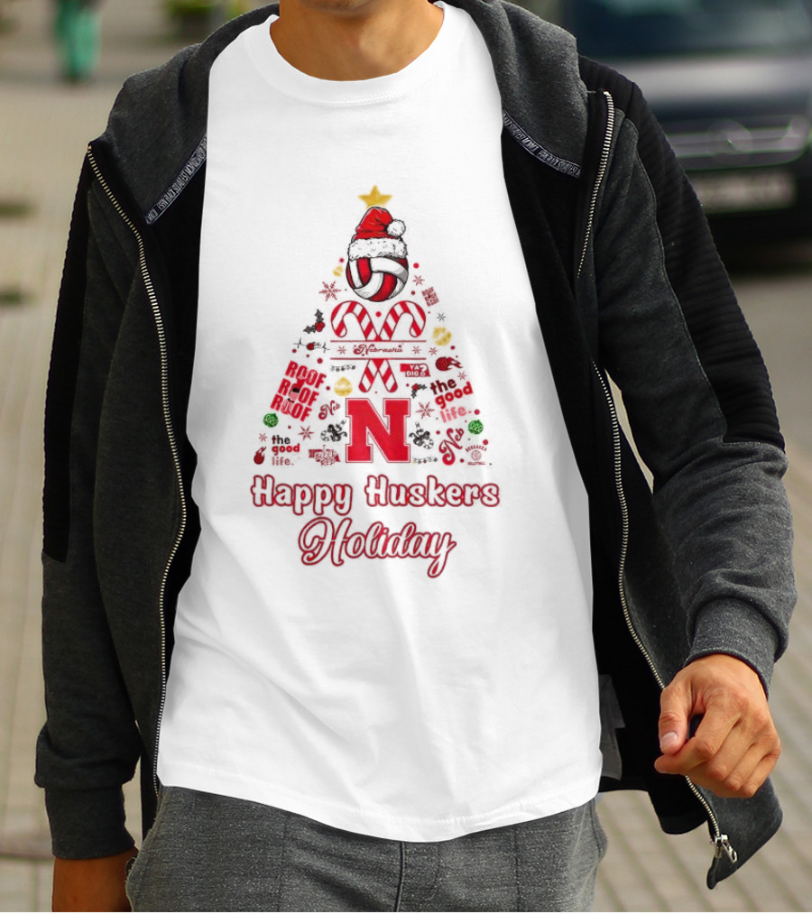 Happy Huskers Holiday Christmas Tree The Good Life T-Shirt