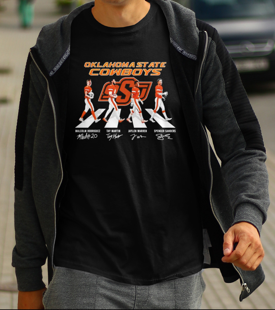 Oklahoma State Cowboys Malcolm Rodriguez Tay Martin Jaylen Warren Spencer Sanders Signatures Football T-Shirt