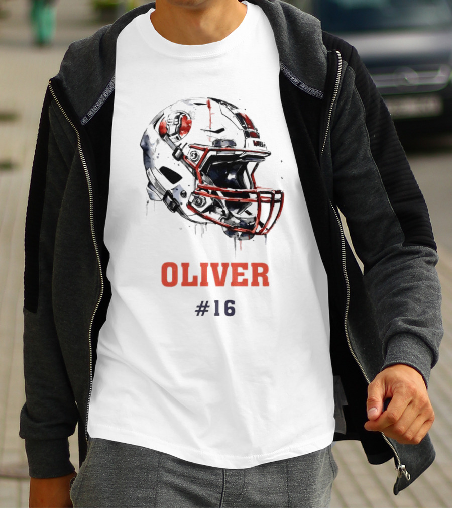 Oliver Personalized Helmet Football Custom Name #16 T-Shirt
